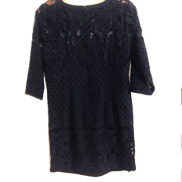 LOFT Navy Blue Longsleeve Lace Shift Dress Size 4 - Picture 6 of 6